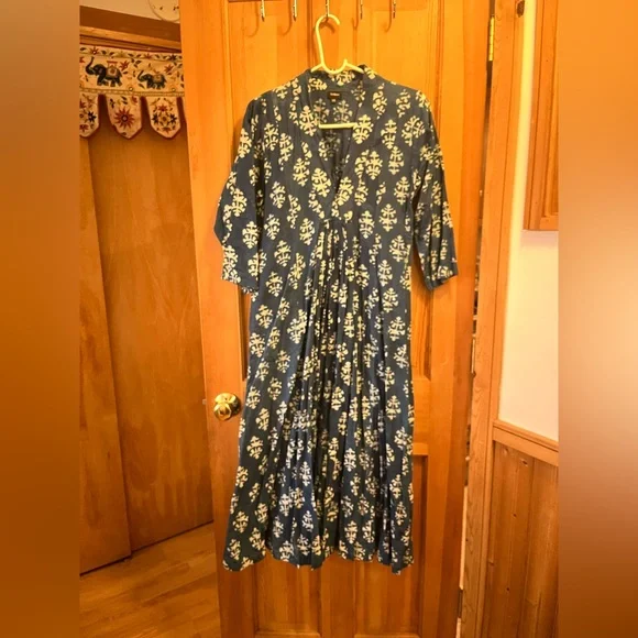 Indigo Blue Midi Dress in Indian Cotton - Picture 1 of 7